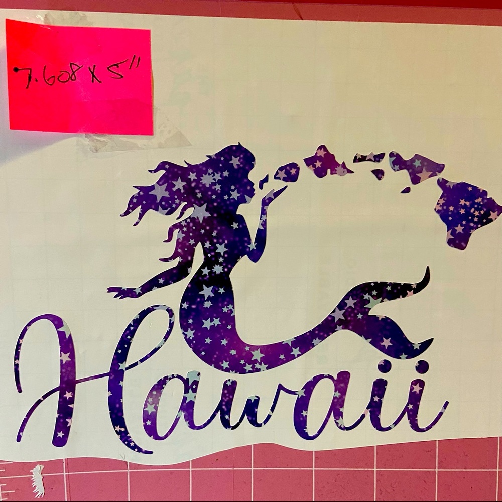 Hawaii Mermaid with Hawaiian Islands vinyl decal large